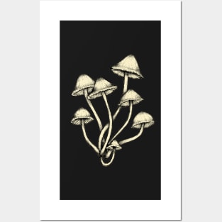 Tall Mushrooms || Mustard Yellow Posters and Art